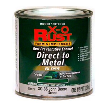 General Paint X-O Rust Brush-On Enamel, Gloss Finish, Grass Green, Matches John Deere Green, 1/2-Pint - 776573 776573